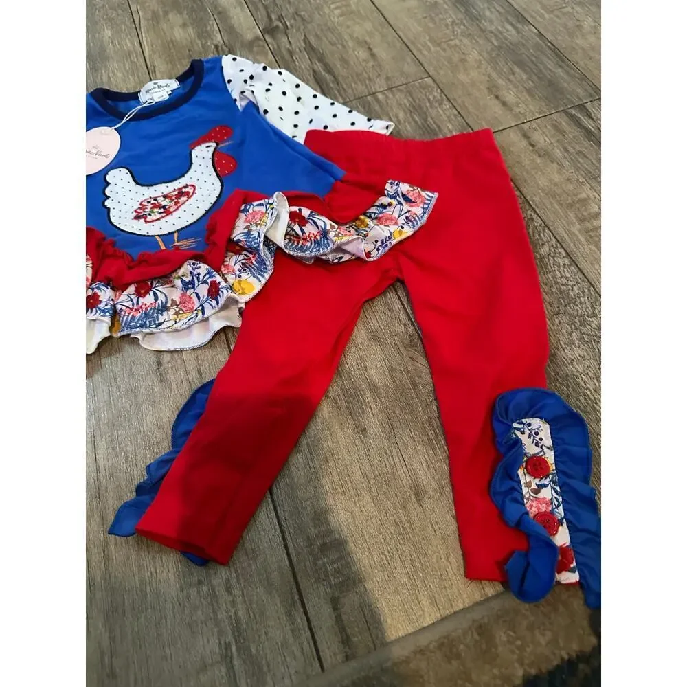 NWT Marie Nicole Clothing Girls Red Blue Boutique Outfit Set Size 3XS
